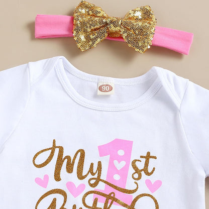 Baby Girl Birthday Cake Smash Outfit Toddler Girl My 1St Birthday Romper Tutu Skirt with Headband Clothes Set