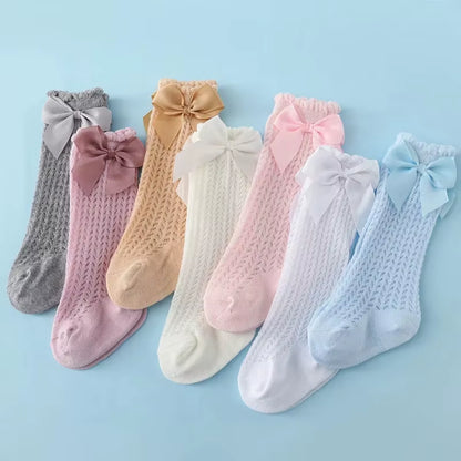 Princess Touch: Bow-Embellished Cotton Knee Socks for Baby Girls