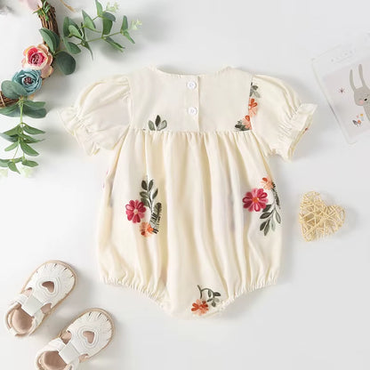 Blossom Breeze – 2-Piece Floral Puff Sleeve Bodysuit & Shorts Set