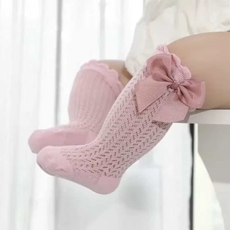 Princess Touch: Bow-Embellished Cotton Knee Socks for Baby Girls