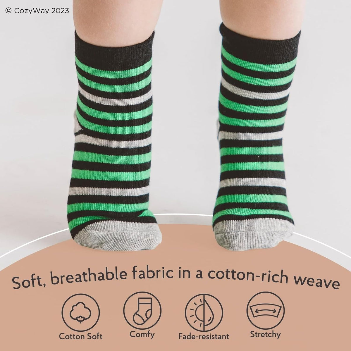 Baby & Toddler Socks with Grippers Non Slip Ankle Grip Socks for Boys and Girls - Comfy Soft Cotton - 6 Pack