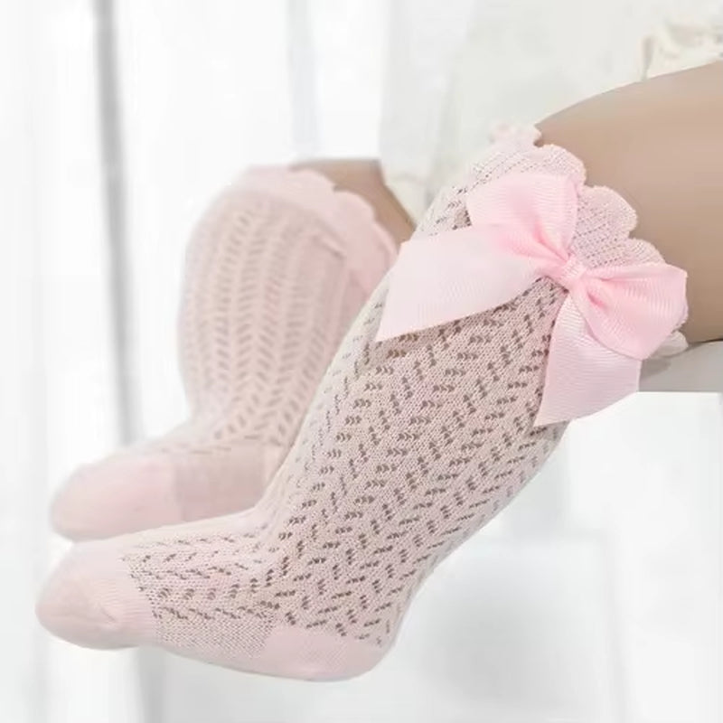 Princess Touch: Bow-Embellished Cotton Knee Socks for Baby Girls